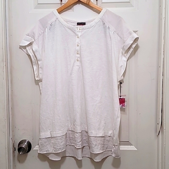 VINCE CAMUTO WOMEN'S PLUS SIZE SHIRT WITH BUTTON IN FRONT IVORY SIZ… - Picture 2 of 10